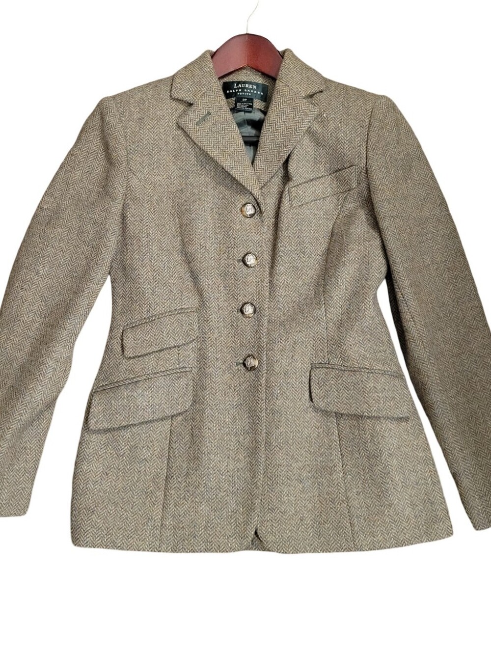Vtg Ralph Lauren Tweed Equestrian Herringbone Wool-Blend Blazer